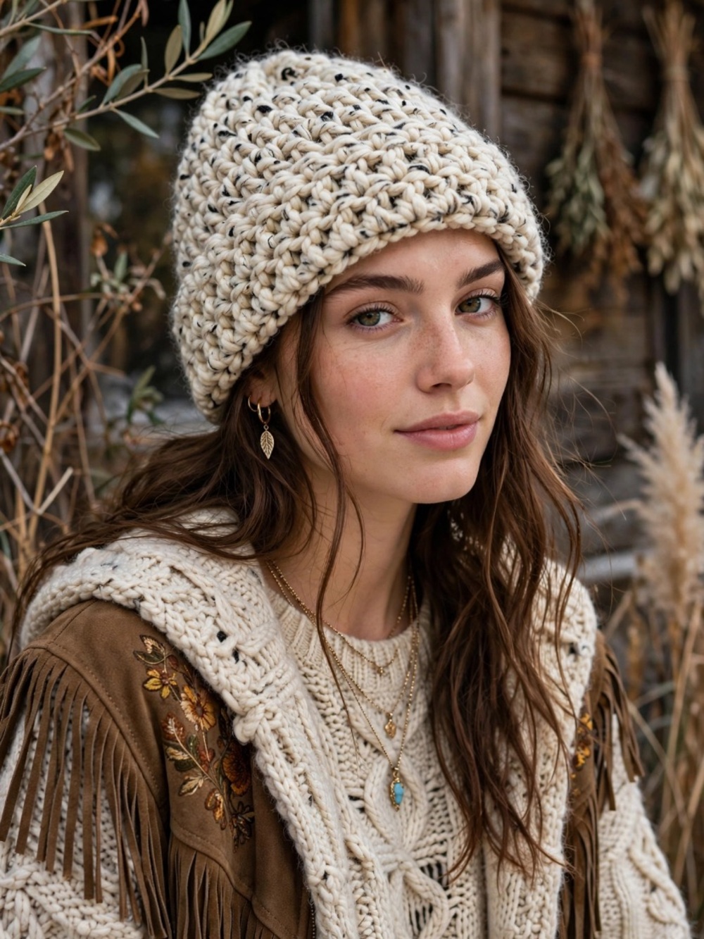 New Chunky Wool Apres Crochet Beanie
Ivory Speckled Black & Brown
